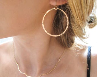 Gold Hoop Earrings / Silver Hoop Earrings - Hypoallergenic 14K Gold Fill, Sterling Silver or Rose Gold Dangle Hoop Earring - Hammered Hoops