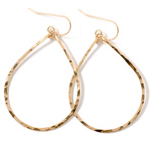 Gold Teardrop Hoop Earrings / Teardrop Silver Earrings / Gold Fill Sterling Silver or Rose Gold Hammered Tear Drop Hoops - Silver Hoops