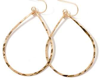 Aros de lágrima dorados / Aros de lágrima de plata / Aros de lágrima martillados de plata de ley o oro rosa rellenos de oro - Aros de plata