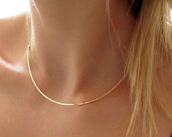 Gold Choker Necklace - Curved Bar Necklace - Silver Curved Arc Necklace - Thin Gold Collar - Rose Gold Fill Choker / XL Scenic Route