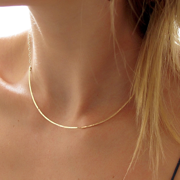 Gold Choker Halskette - Geschwungene Bar Halskette - Silber Geschwungene Bogen Kette - Dünne Gold Halskette - Rose Gold Fill Choker / XL Landschaftlich Route
