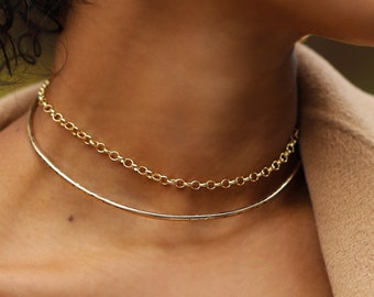 Rolo Chain Choker Necklace - Large Rolo Necklace - Simple Gold Chain Choker Necklace - Simple Silver Gold Necklace With Extension Chain