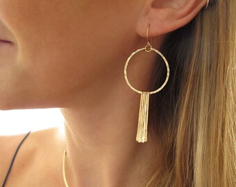 Fringe Hoop Earrings - 14k Gold Filled, Sterling Silver or Rose Gold Filled Handmade Earrings - Cool Earrings - Unique Hoop Earrings