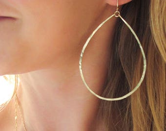 Gold Hoop Earrings Extra Large 3 Inch Gold Hoops / Rose Gold Hoops / Sterling Silver Hoops / Large Silver Hoop Earrings / XL Teardrop Hoops