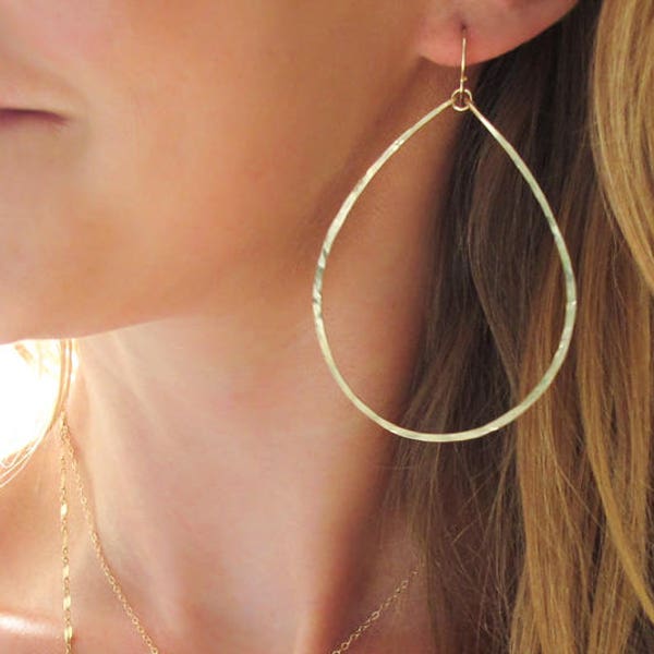 Gold Hoop Earrings Extra Large 3 Inch Gold Hoops / Rose Gold Hoops / Sterling Silver Hoops / Large Silver Hoop Earrings / XL Teardrop Hoops