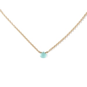 Blue Chalcedony Pendant - Blue Green Chalcedony and Gold Filled Simple Stone Pendant - Small Green Stone Necklace - Blue Gemstone Necklace