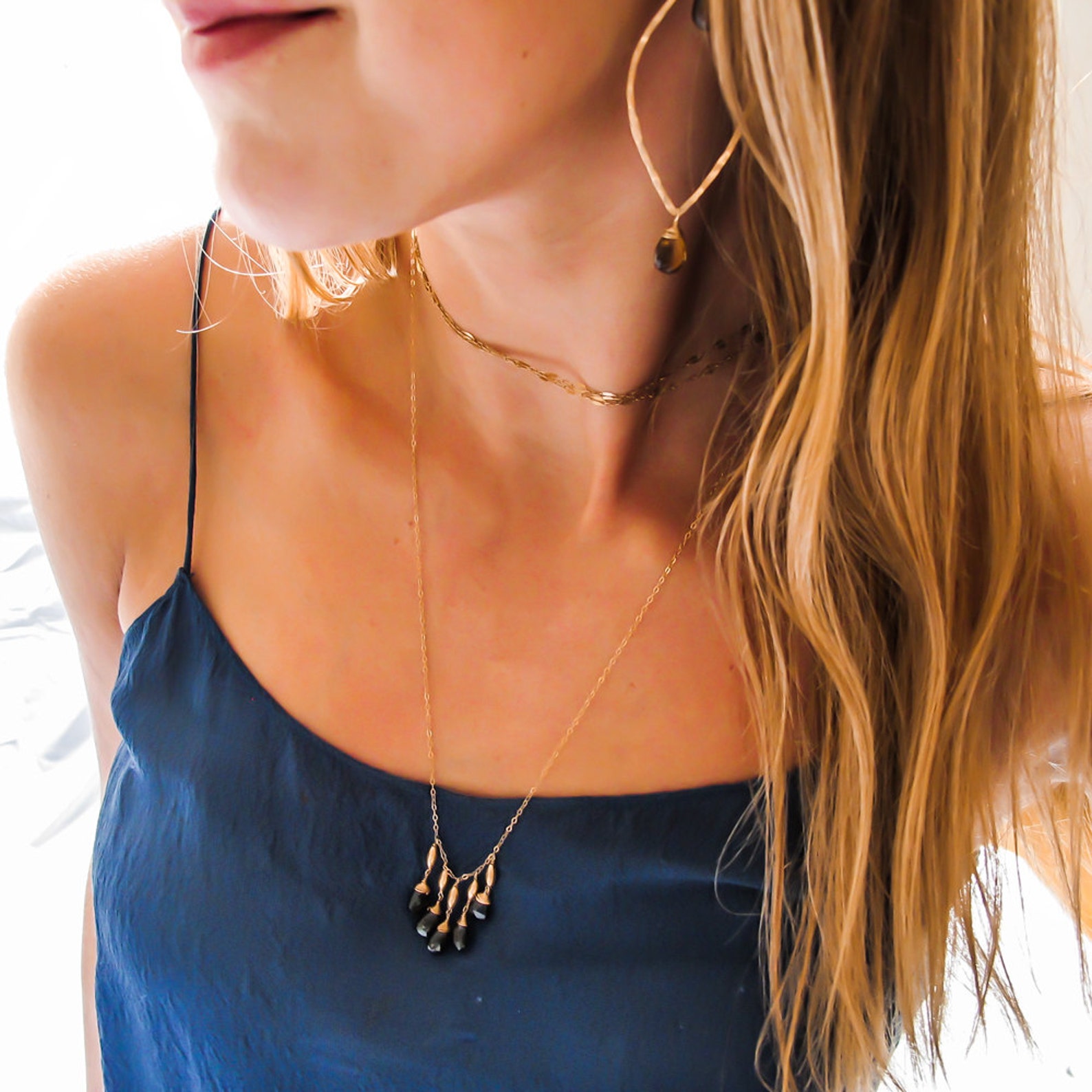 •STRAY• black spinel triangle + gold necklace (various lengths)