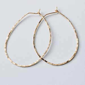 Gold Hoop Earrings - Thin Gold Hoops - Oval Hammered Gold Fill / Sterling Silver Hoops - 2&quot; Large Hoops - Rose Gold Hoops - Straight Through