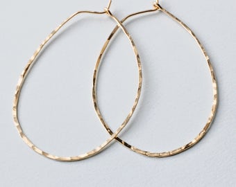 Gold Hoop Earrings - Thin Gold Hoops - Oval Hammered Gold Fill / Sterling Silver Hoops - 2" Large Hoops - Rose Gold Hoops - Straight Through