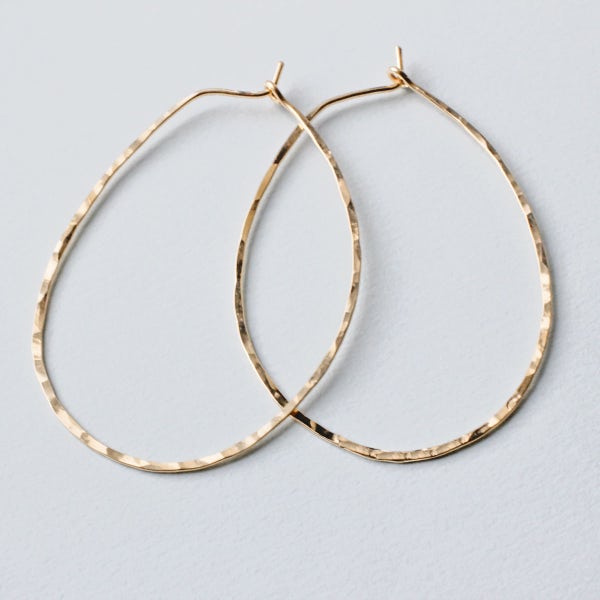 Gold Hoop Earrings - Thin Gold Hoops - Oval Hammered Gold Fill / Sterling Silver Hoops - 2" Large Hoops - Rose Gold Hoops - Straight Through