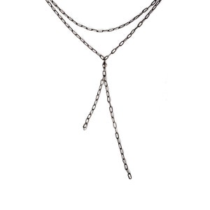 Black Silver Necklace - Oxidized Sterling Silver Chain Choker - Double Wrap Blackened Silver Layered Necklace