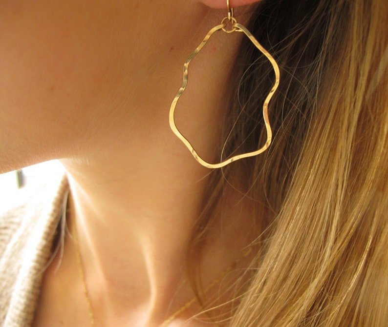 Yung Spud Hoop Earrings Organically Shaped Small Wavy Gold Hoops Wavy Sterling Silver Hoop Earrings Wavy Gold or Rose Gold Hoops image 2
