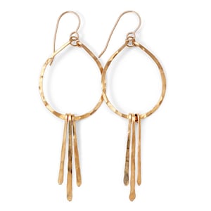 Fringe Teardrop Earrings - Small Teardrop Fringe Hoops - Hammered 14K Gold Filled or Sterling Silver Fringe or Rose Gold Fill Hoop Earrings