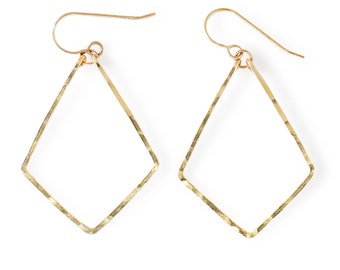 Geometric Hoops - Handmade Diamond Shaped Hoops in 14K Gold Filled, Rose Gold Filled, or Sterling Silver - Geometric Drop Hoop Earrings