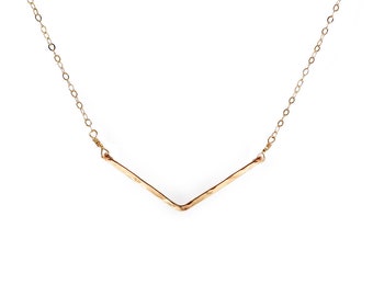 V Necklace - Gold Chevron Necklace - Wide V Shaped Pendant - Simple Delicate Everyday Necklace in Gold Fill, Rose Gold Fill, Sterling Silver