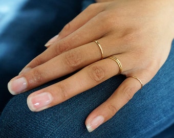 Thin Gold Ring / Gold Stacking Ring Set / 14K Gold Filled Thin Hammered Ring / Gold Knuckle Ring / Gold Stack Ring Set / "Pretty Girl Ring"