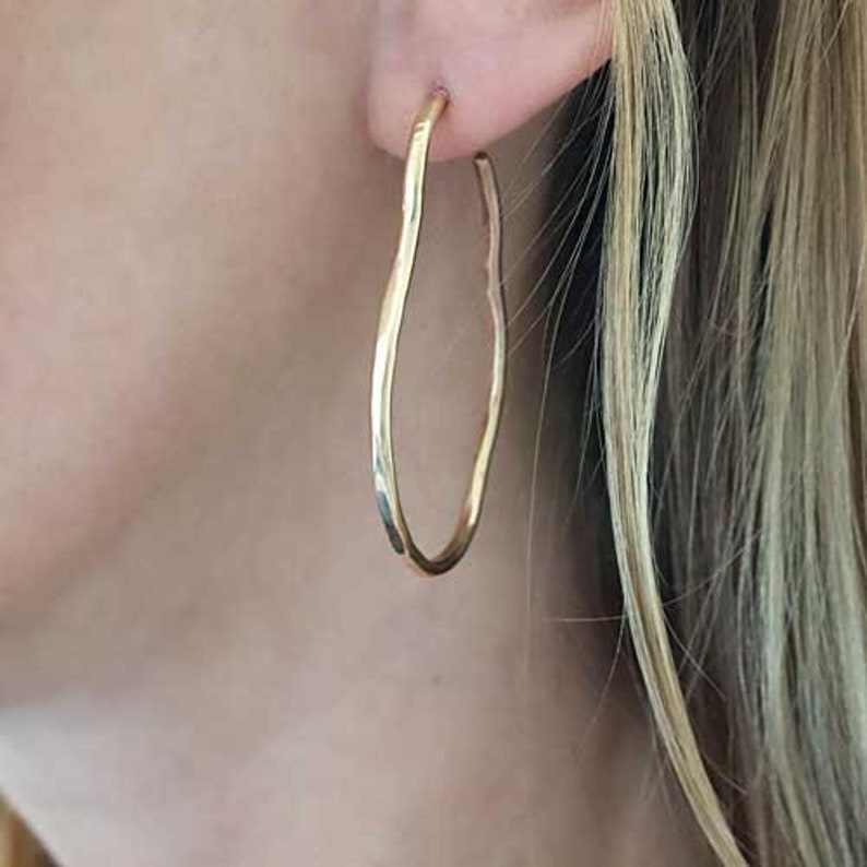 Irregular Post Back Hoop Earrings Sterling Silver or Brass Wavy Hoop Earrings Unique Gold Hoop Earrings image 3