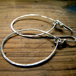 Silver Hoop Earrings Thin Silver Hoops Thin Oval Sterling Silver Hand Hammered Hoop Earrings Delicate Hammered Silver Hoop Earrings image 5