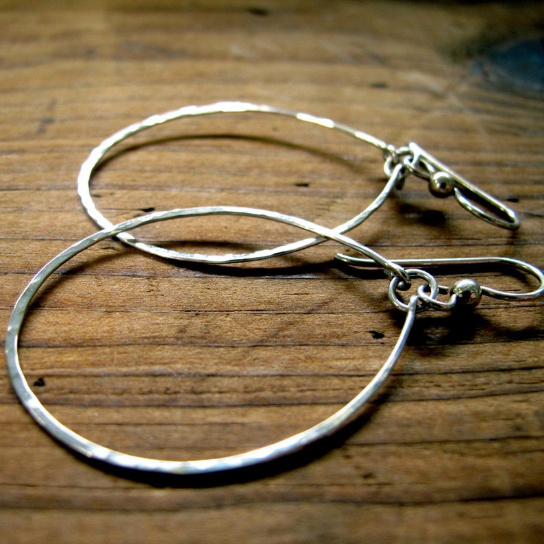 Silver Hoop Earrings Thin Silver Hoops Thin Oval Sterling Silver Hand Hammered Hoop Earrings Delicate Hammered Silver Hoop Earrings image 5