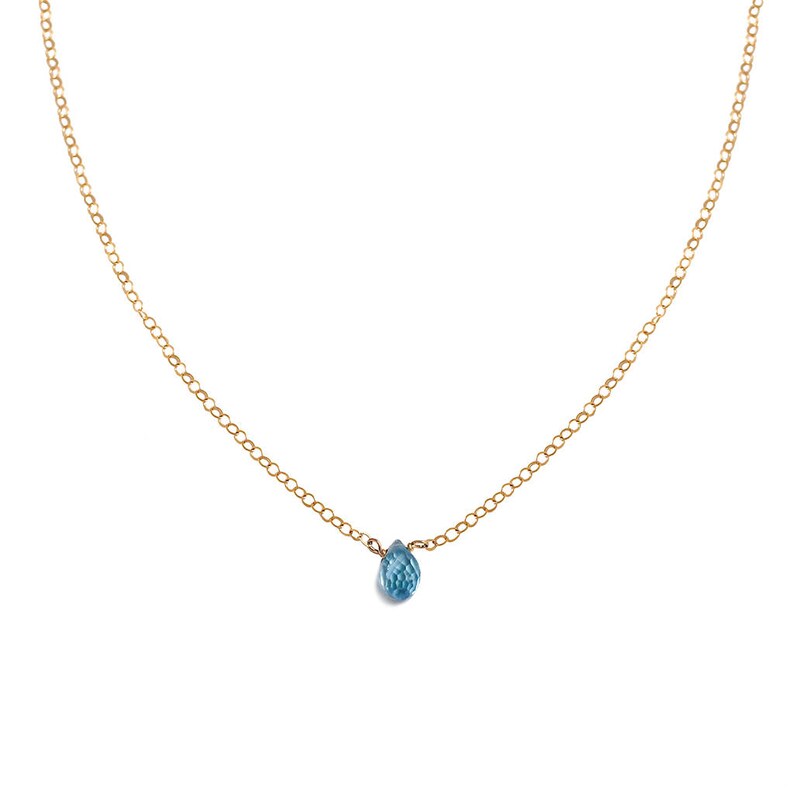 Blue Topaz Necklace / Topaz Pendant / Everyday Simple Blue Topaz Choker on 14K Gold Filled or Sterling Silver Chain / November Birthstone image 1