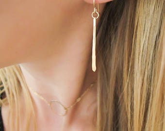 Gold Bar Earring / Single Stroke / Small Fringe Earring in Gold Filled, Rose Gold Filled, or Sterling Silver - Dainty Gold Dangle Earrings