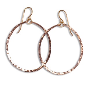 Rose Gold Hoop Earrings - Medium Round Rose Gold Filled Hammered Hoops - Hammered Gold Hoops - Big Gold Hoops - Hammered Hoop Earrings