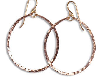 Rose Gold Hoop Earrings - Medium Round Rose Gold Filled Hammered Hoops - Hammered Gold Hoops - Big Gold Hoops - Hammered Hoop Earrings