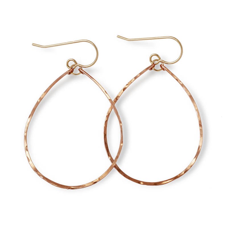 Gold Hoop Earrings Thin Gold Hoops Gold Fill, Rose Gold Fill, or Sterling Silver Hoops / Hammered Oval Hoops / Delicate Teardrop Hoops image 6