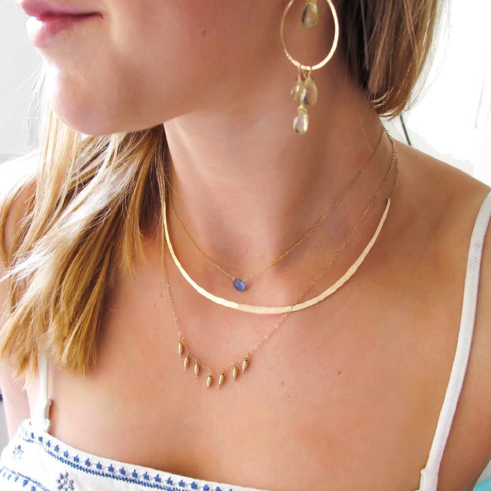 Gold Choker Necklace Hammered Curved 