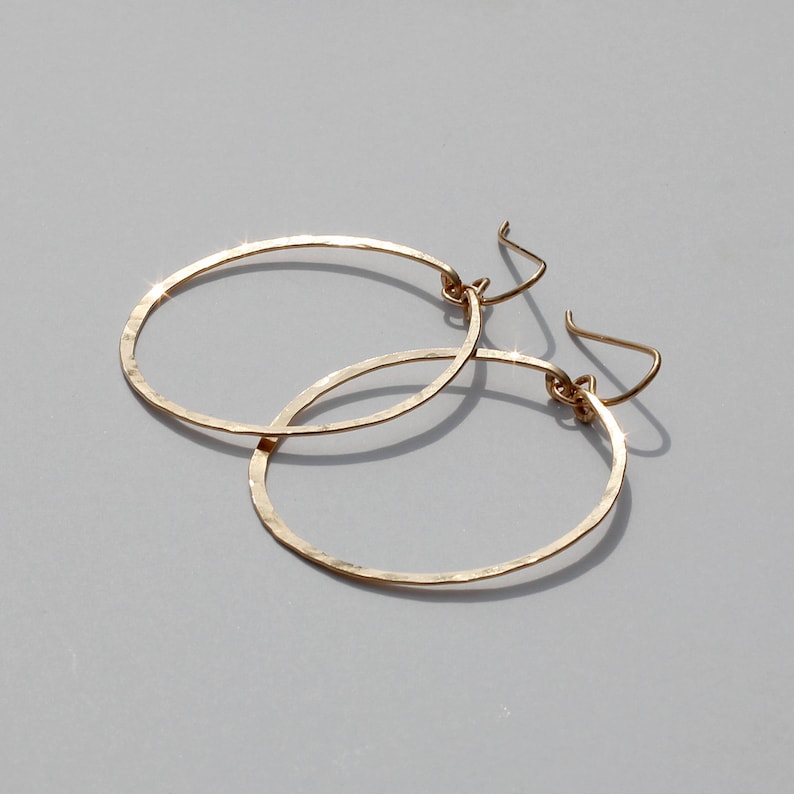 Gold Hoop Earrings / Silver Hoop Earrings Hypoallergenic 14K Gold Fill, Sterling Silver or Rose Gold Dangle Hoop Earring Hammered Hoops image 2
