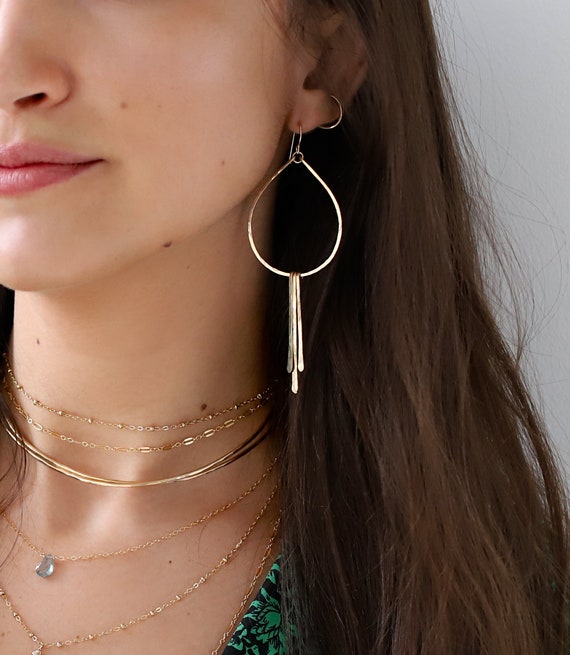 7 Pendientes de Aro con Cadena de Flecos Plata 7 Pendientes de Aro con Cadena de Flecos Plata