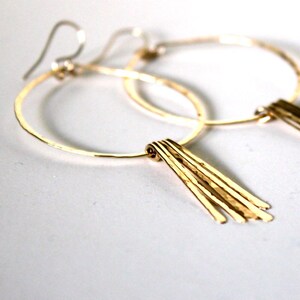 XL Gold Fringe Hoops / Gold Fringe Earrings / 3 inch 14K Gold Filled Fringe and Large Hammered Hoop Earrings image 5