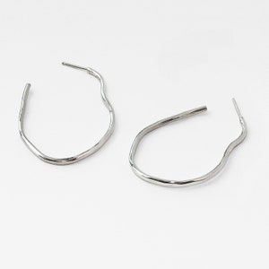 Irregular Post Back Hoop Earrings Sterling Silver or Brass Wavy Hoop Earrings Unique Gold Hoop Earrings image 2