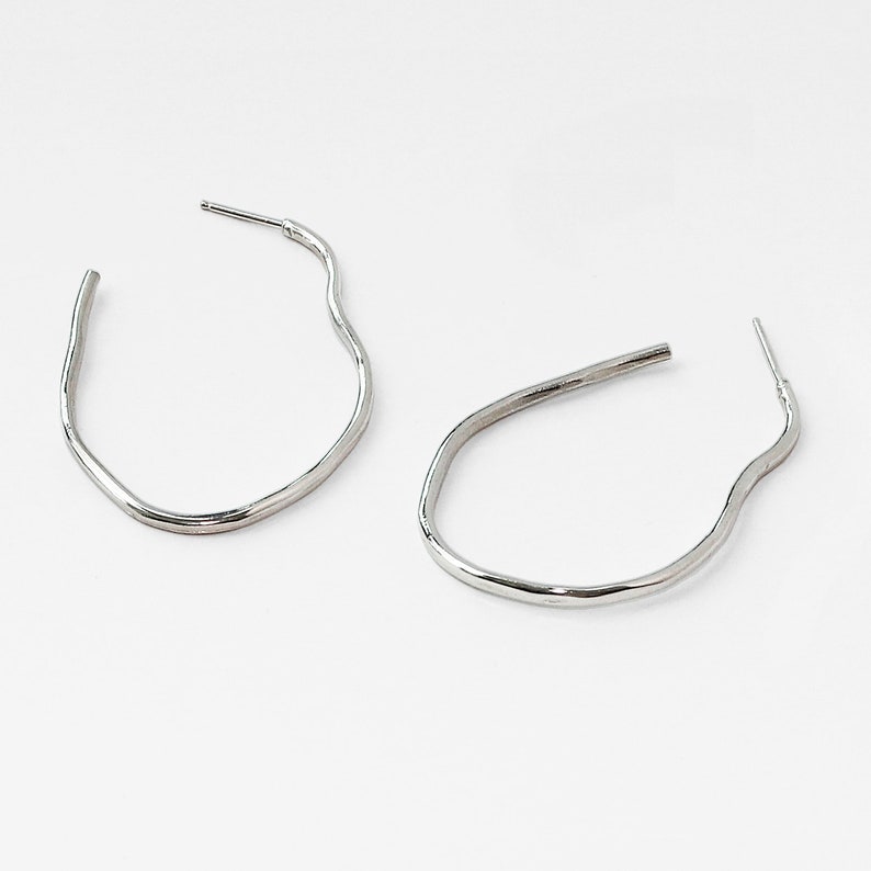 Irregular Post Back Hoop Earrings Sterling Silver or Brass Wavy Hoop Earrings Unique Gold Hoop Earrings image 2