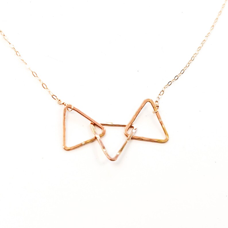 Three Triangle Necklace Gold Triangle Trio 14K Gold Filled Interlocking Triangle Necklace on 14K Gold Filled Chain Tri Delta Necklace