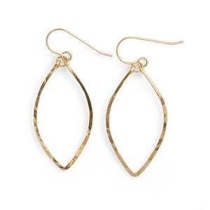 Small Leaf Shaped Earrings - 14K Gold Fill, Rose Gold Fill, or Sterling Silver Leaf Hoop Earrings - Hammered Drop Rose Gold Earrings