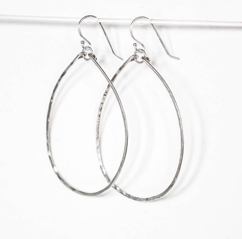 Silver Hoop Earrings Thin Silver Hoops Thin Oval Sterling Silver Hand Hammered Hoop Earrings Delicate Hammered Silver Hoop Earrings image 6