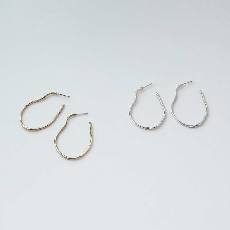 Irregular Post Back Hoop Earrings Sterling Silver or Brass Wavy Hoop Earrings Unique Gold Hoop Earrings image 8