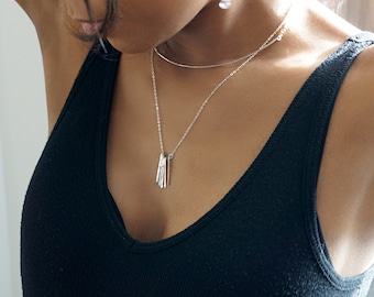 Silber Fransen Halskette - Zarte Sterling Silber, Gold Filled oder Roségold Handgefertigte Fransen Halskette für jeden Tag / Halskette mit verschiedenen Strichen