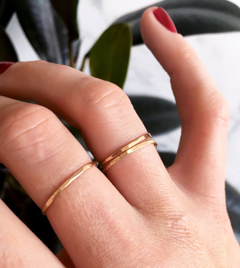 Thin Gold Rings, Delicate Gold Stacking Rings Set, Gold Fill Stack Rings, Gold Midi Ring, Gold Knuckle Ring, Stackable Gold Ring Set image 7