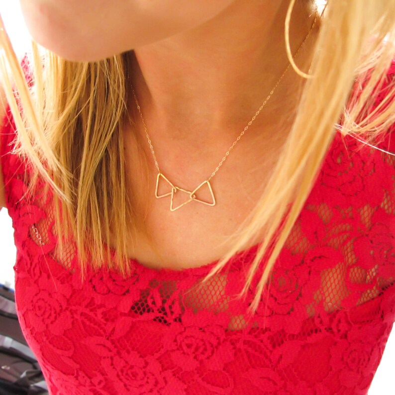 Three Triangle Necklace Gold Triangle Trio 14K Gold Filled Interlocking Triangle Necklace on 14K Gold Filled Chain Tri Delta Necklace