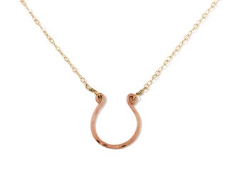 Rose Gold Horseshoe Necklace // Good Luck Necklace // Handmade Rose Gold Horseshoe Pendant on Gold Filled Chain