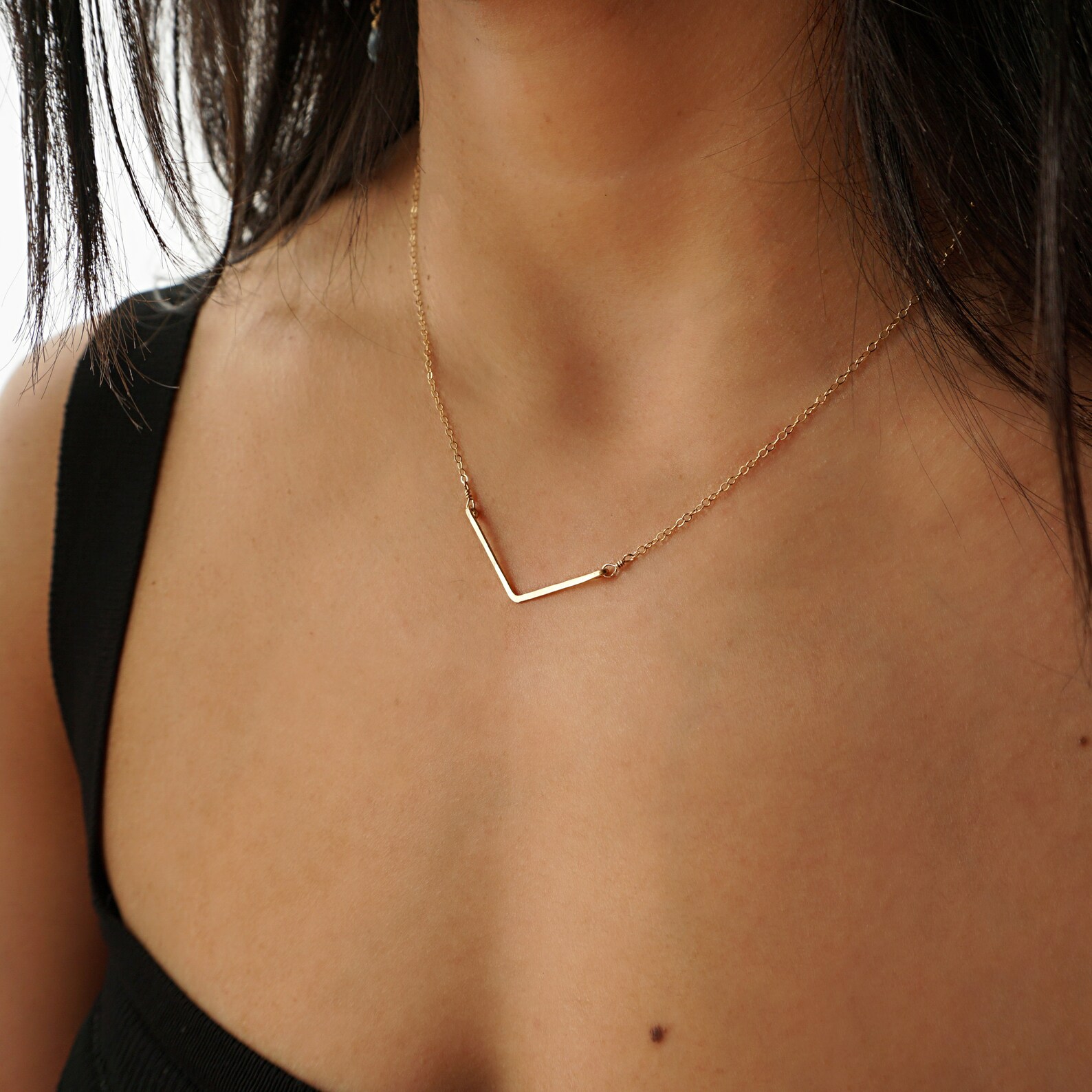 V Necklace Gold Chevron Necklace Wide V Shaped Pendant Etsy