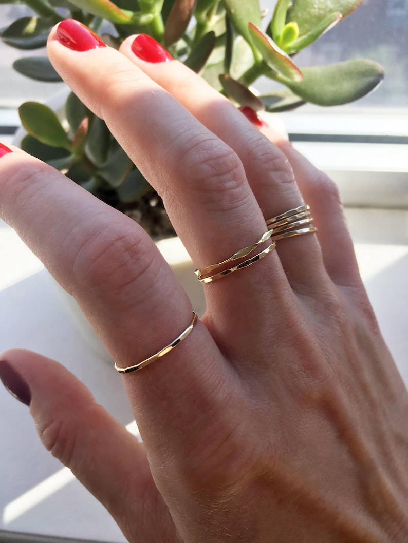 Thin Gold Rings, Delicate Gold Stacking Rings Set, Gold Fill Stack Rings, Gold Midi Ring, Gold Knuckle Ring, Stackable Gold Ring Set image 4