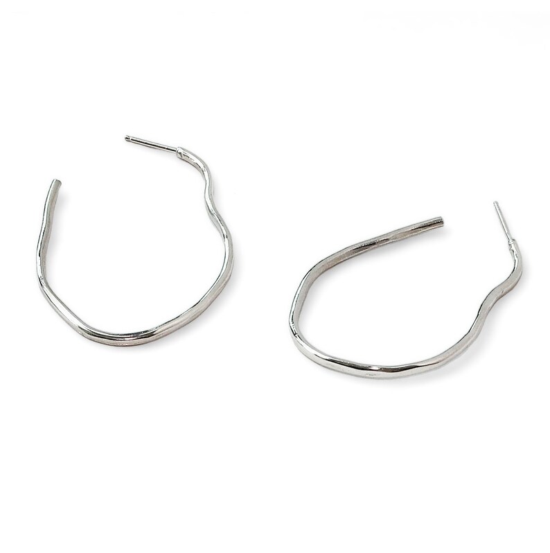Irregular Post Back Hoop Earrings Sterling Silver or Brass Wavy Hoop Earrings Unique Gold Hoop Earrings image 1