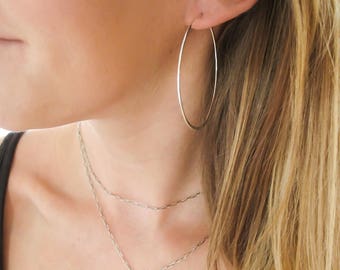 Women's 3 inch Endless Thin Hoop Earrings in Rose Gold Filled by Delia Langan Jewelry