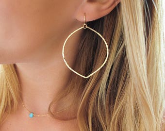 Gold Hoop Earrings - "Fig Hoops" - 14k Gold Filled, Rose Gold Filled, Sterling Silver - Large Gold Lotus Earrings / Petal Shaped Earring