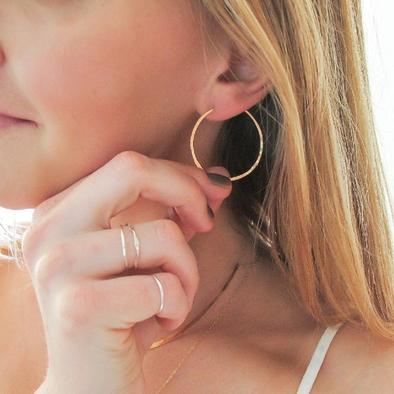 14K Gold Small Thin Hoop Earrings