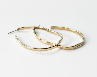 Irregular Post Back Hoop Earrings - Sterling Silver or Brass Wavy Hoop Earrings - Unique Gold Hoop Earrings