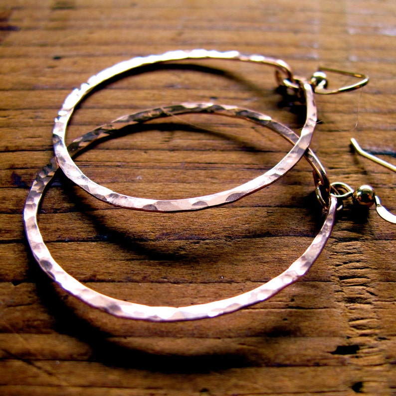 Rose Gold Hoop Earrings Medium Round Rose Gold Filled Hammered Hoops Hammered Gold Hoops Big Gold Hoops Hammered Hoop Earrings image 3